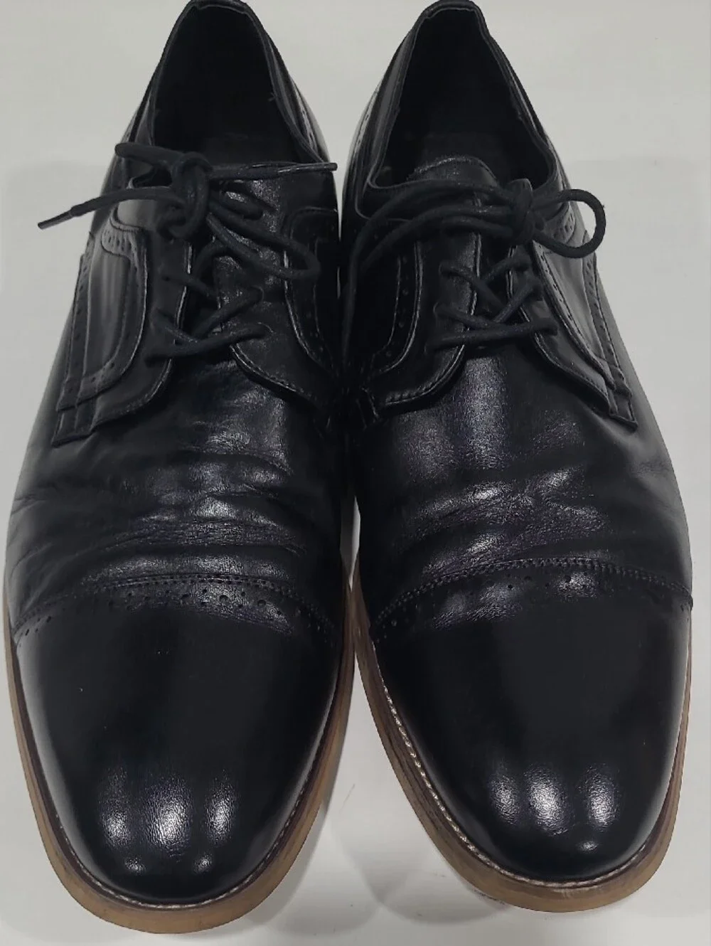 STACY ADAMS Classic Black Leather Cap-Toe Lace-Up Dress Shoes 10W